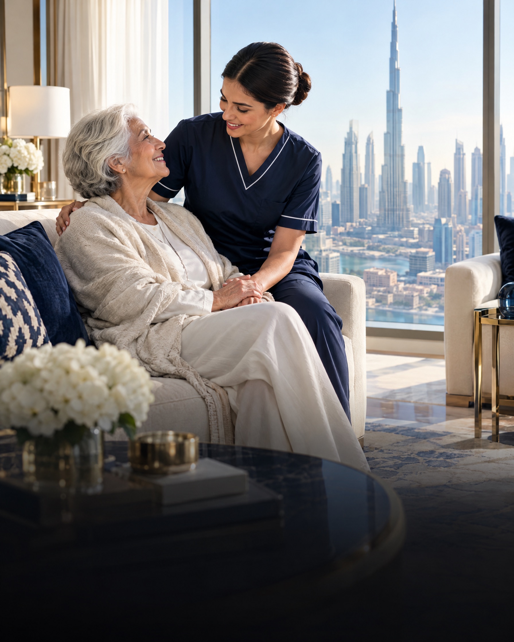 Physician carrying a medical bag arriving at a Dubai residence