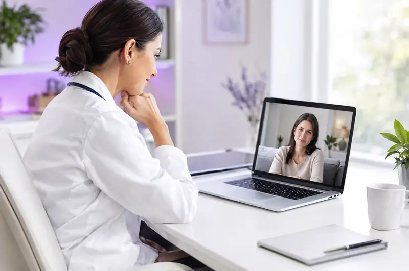 Doctor holding a video consultation