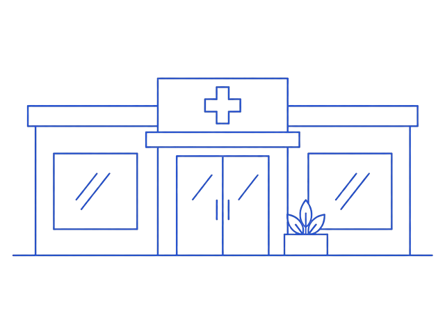 Line illustration of a clinic