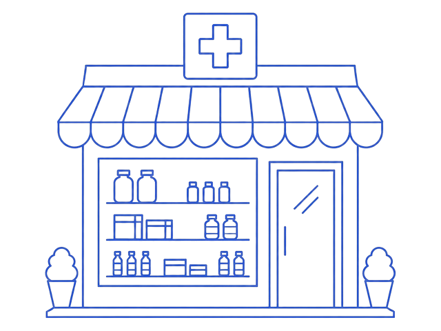 Line illustration of a pharmacy