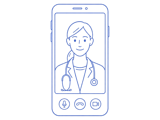 Line illustration of a doctor on a video call