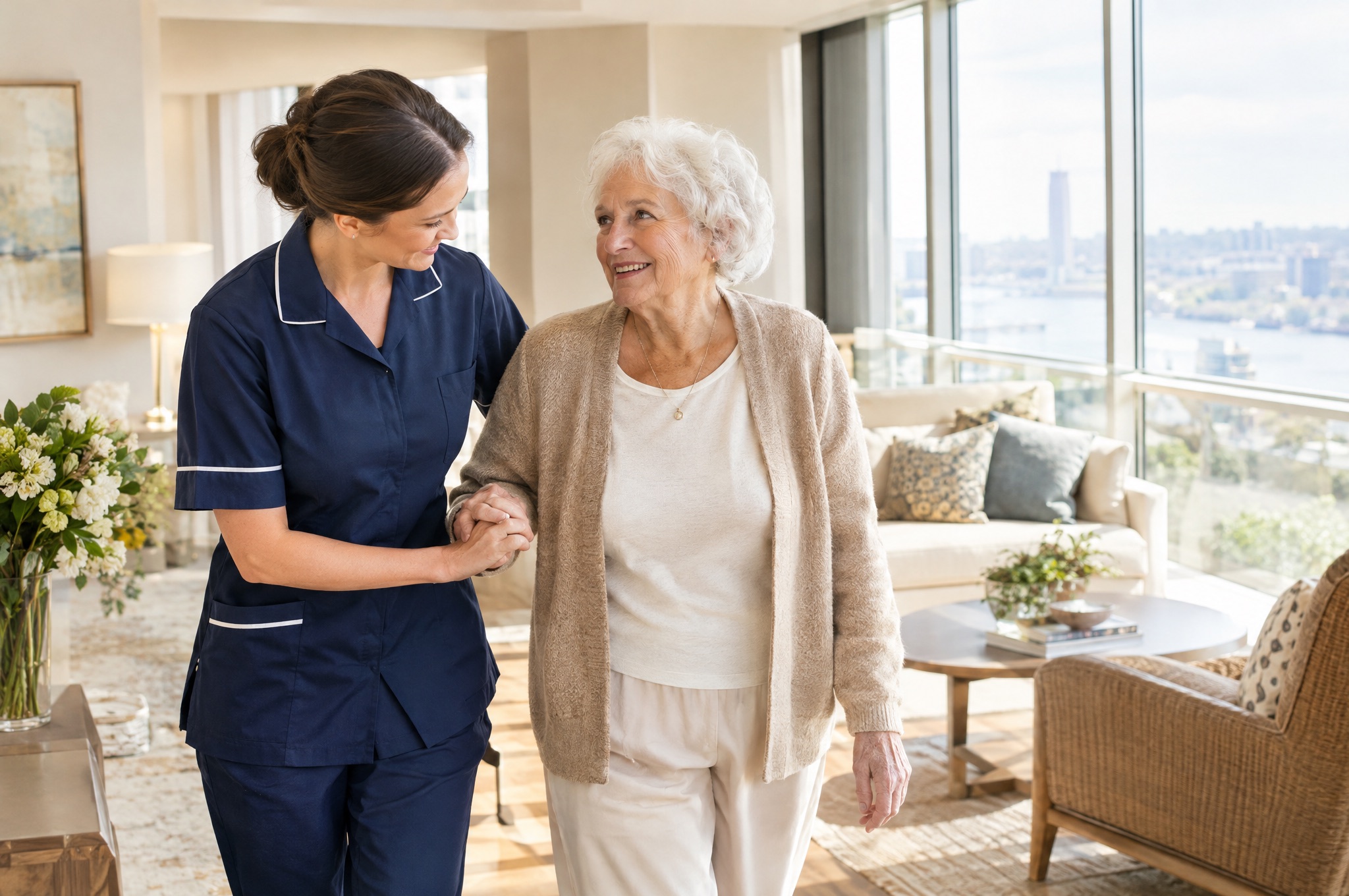 Nurse assisting an elderly patient at home